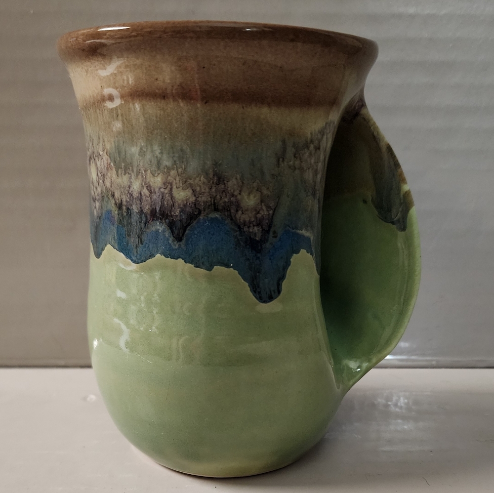 Neher Hand warmer Studio Pottery coffee Mug Signed Neher 2014 approximate 16 oz